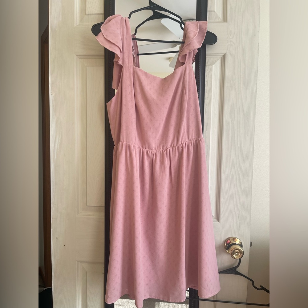 Pink Ruffle Sleeve Midi Dress